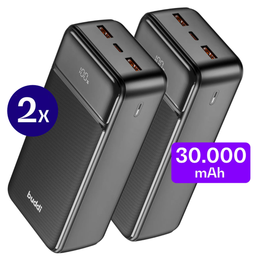 Buddi Boost 30.000 mAh Powerbank Met Display Duo Pack Zwart 22.5W afbeelding 1