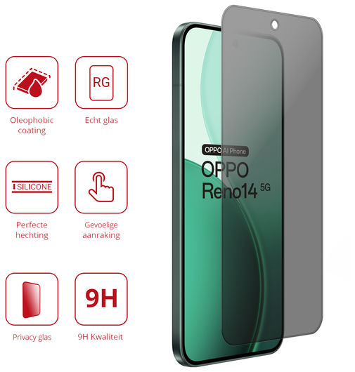 Rosso Oppo Reno 14 9H Tempered Glass Screen Protector Privacy afbeelding 2