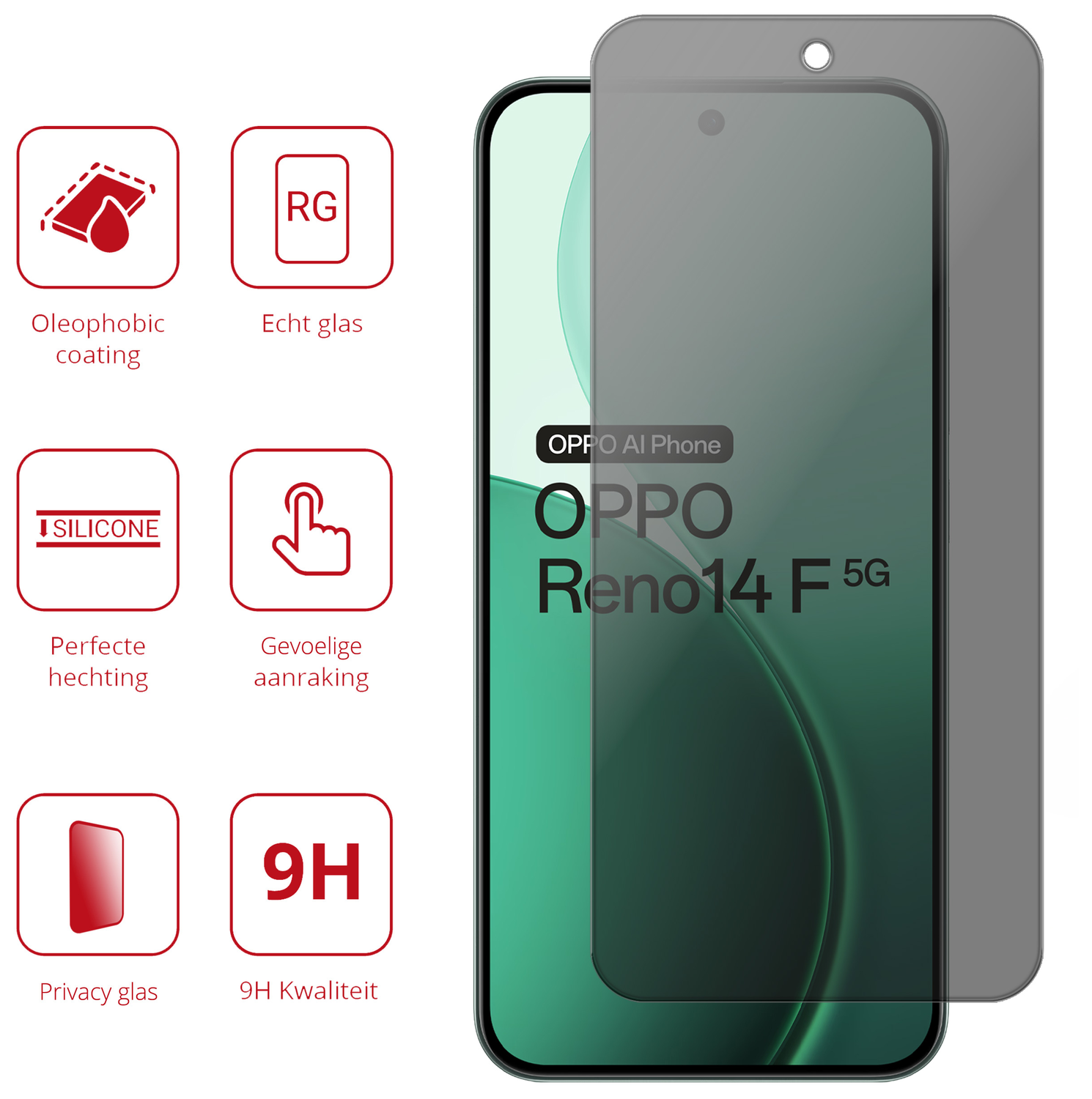 Rosso Oppo Reno 14 F 9H Tempered Glass Screen Protector Privacy afbeelding 2