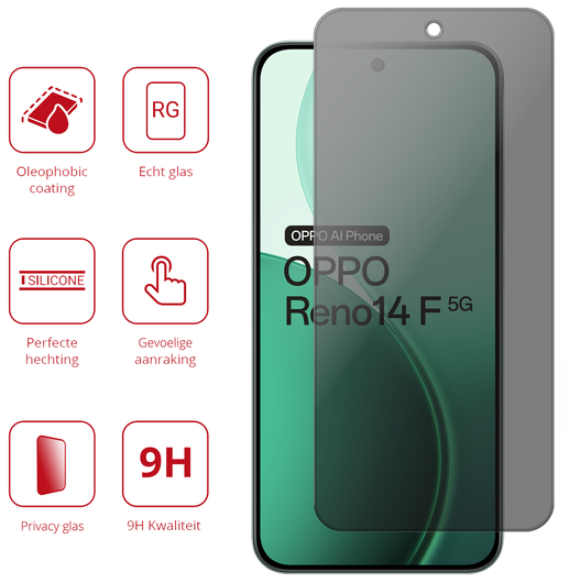 Rosso Oppo Reno 14 F 9H Tempered Glass Screen Protector Privacy afbeelding 2