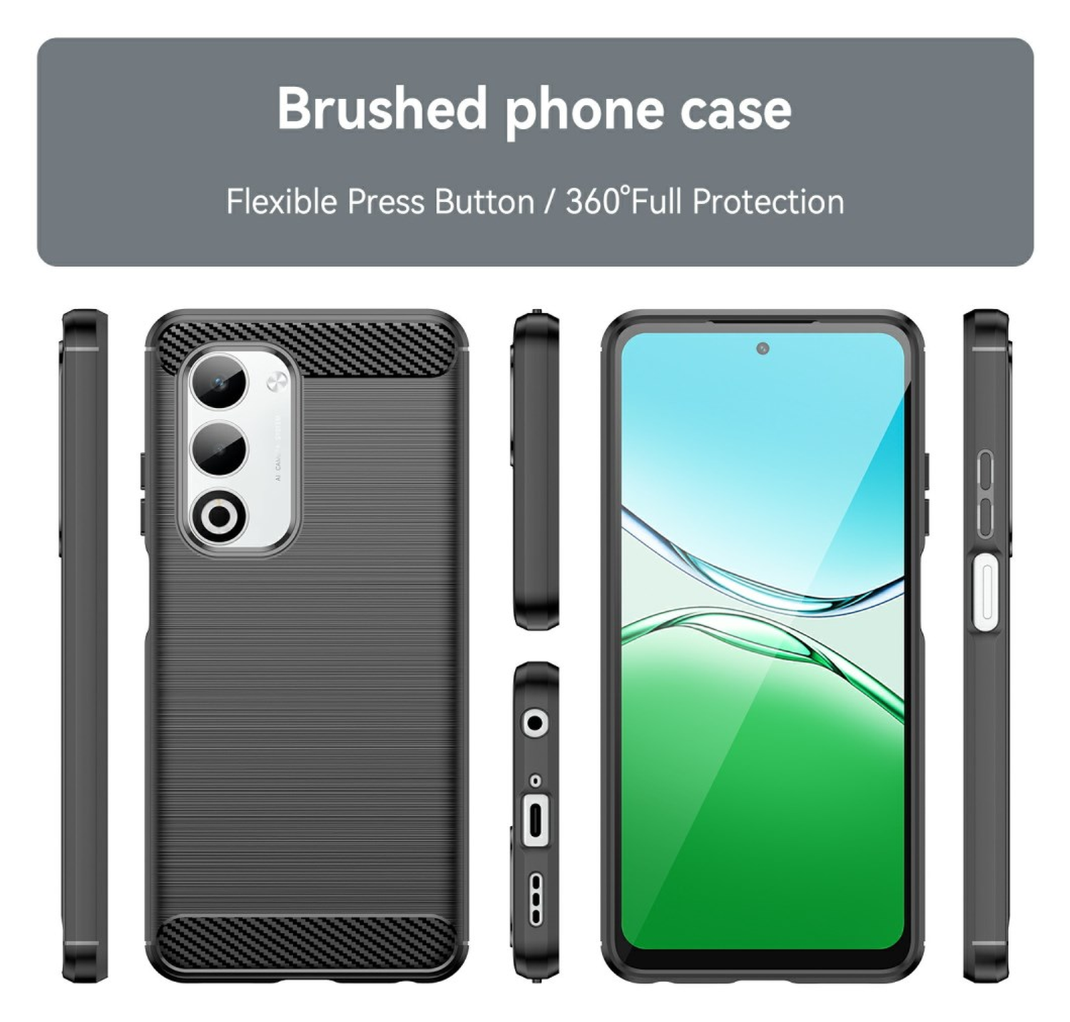 Oppo A5 (2025) Hoesje Geborsteld TPU Flexibele Back Cover Zwart afbeelding 8