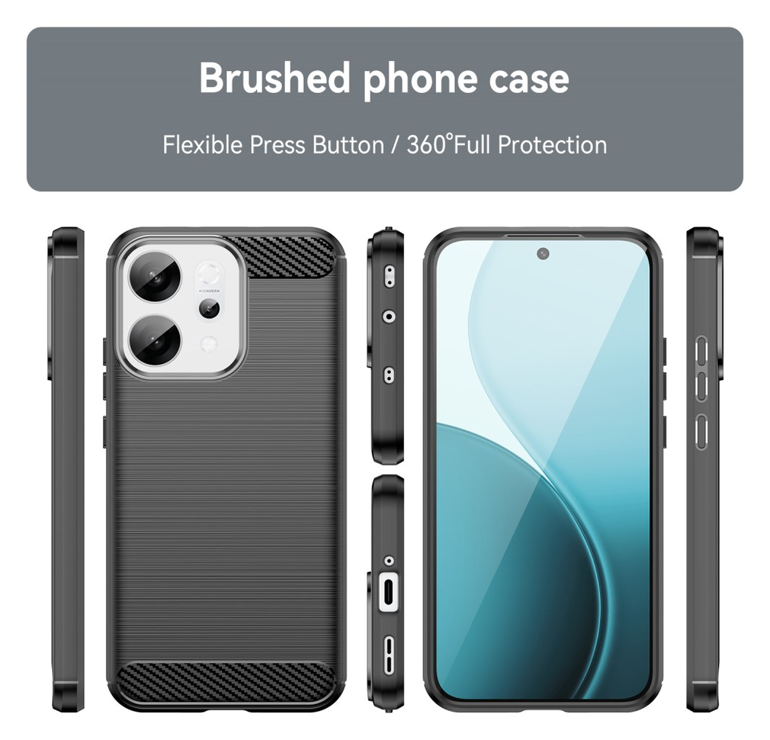 Oppo Reno 14 Hoesje Geborsteld TPU Flexibele Back Cover Zwart afbeelding 5