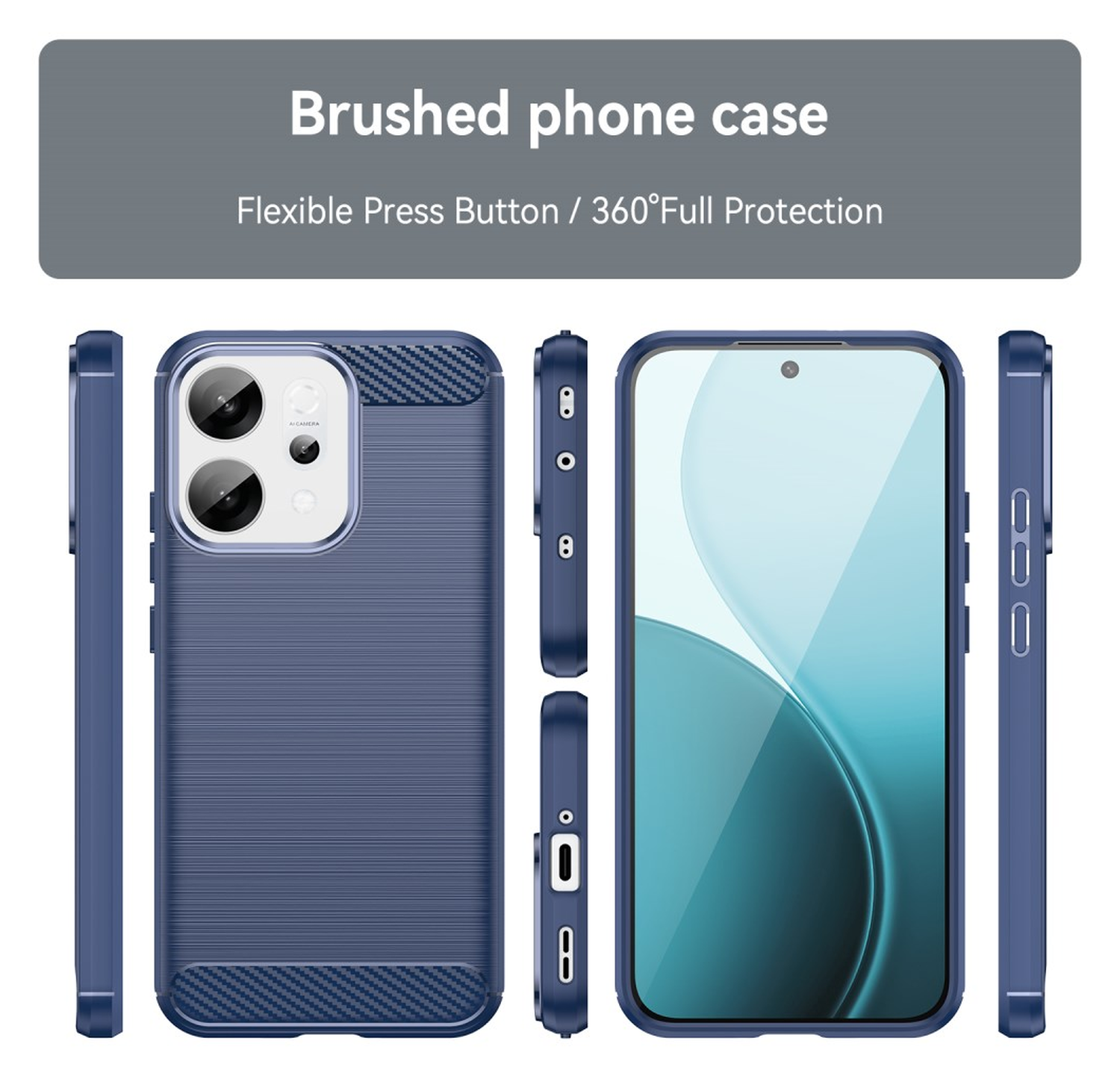 Oppo Reno 14 Hoesje Geborsteld TPU Flexibele Back Cover Blauw afbeelding 4
