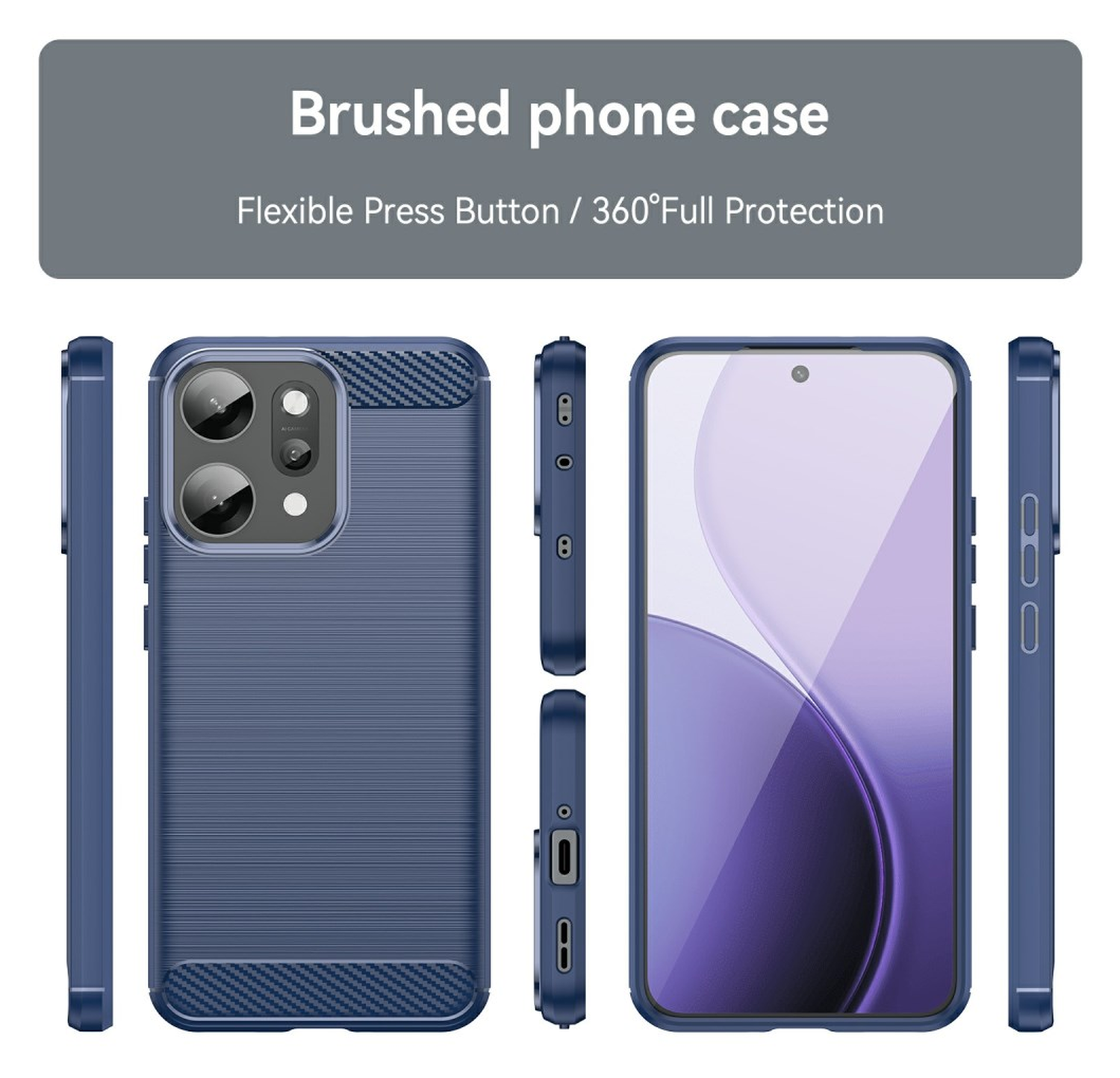 Oppo Reno 14 Pro Hoesje Geborsteld TPU Flexibele Back Cover Blauw afbeelding 8
