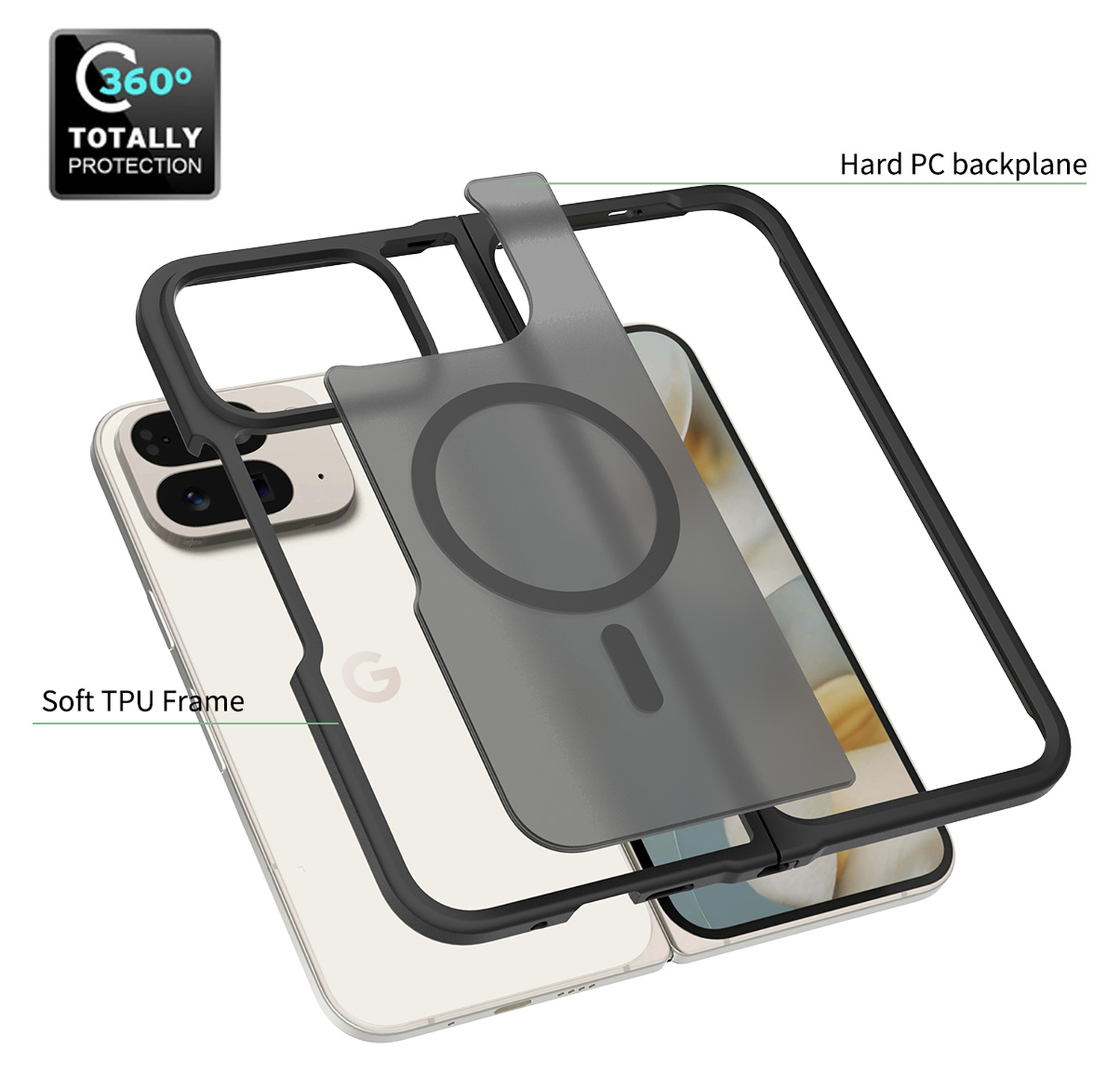 Google Pixel 10 Pro Fold Hoesje MagSafe Back Cover PixelSnap Matte Zwart afbeelding 5