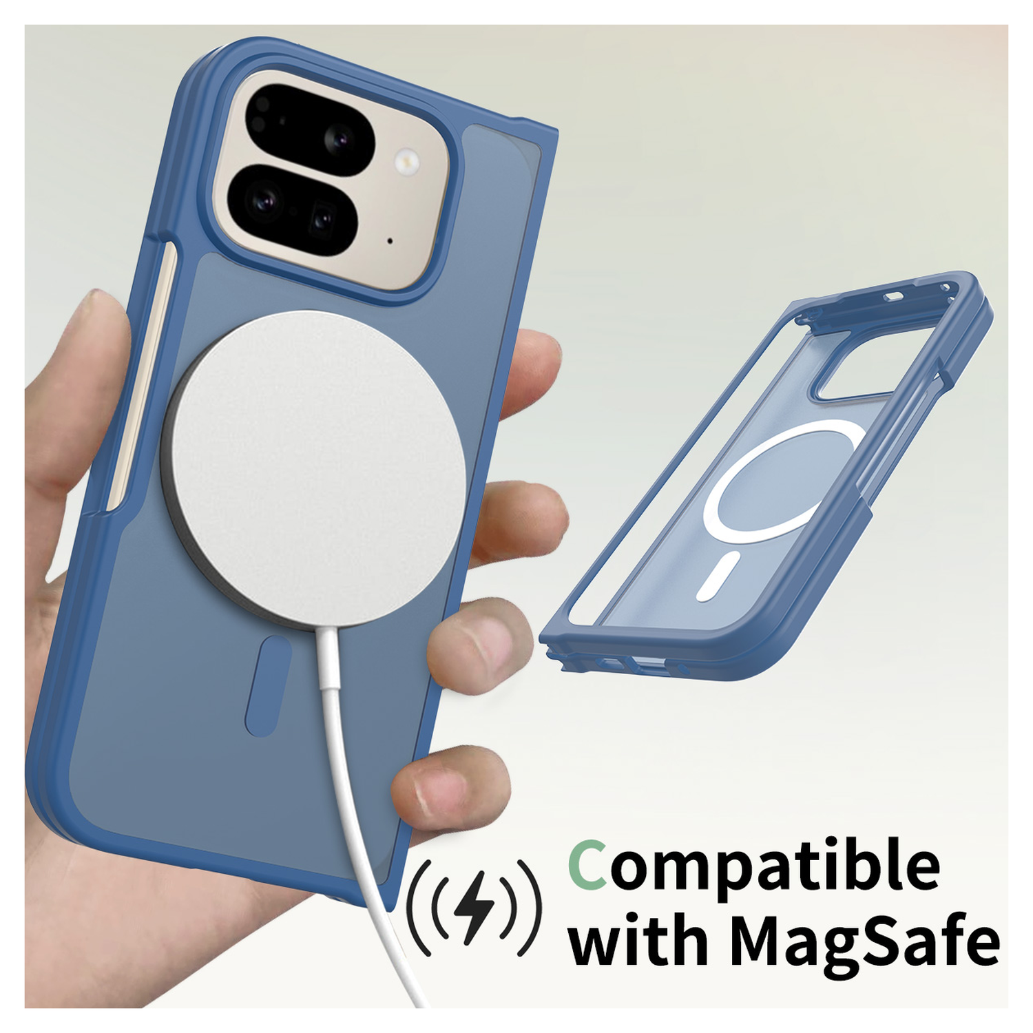 Google Pixel 10 Pro Fold Hoesje MagSafe Back Cover PixelSnap Matte Blauw afbeelding 2
