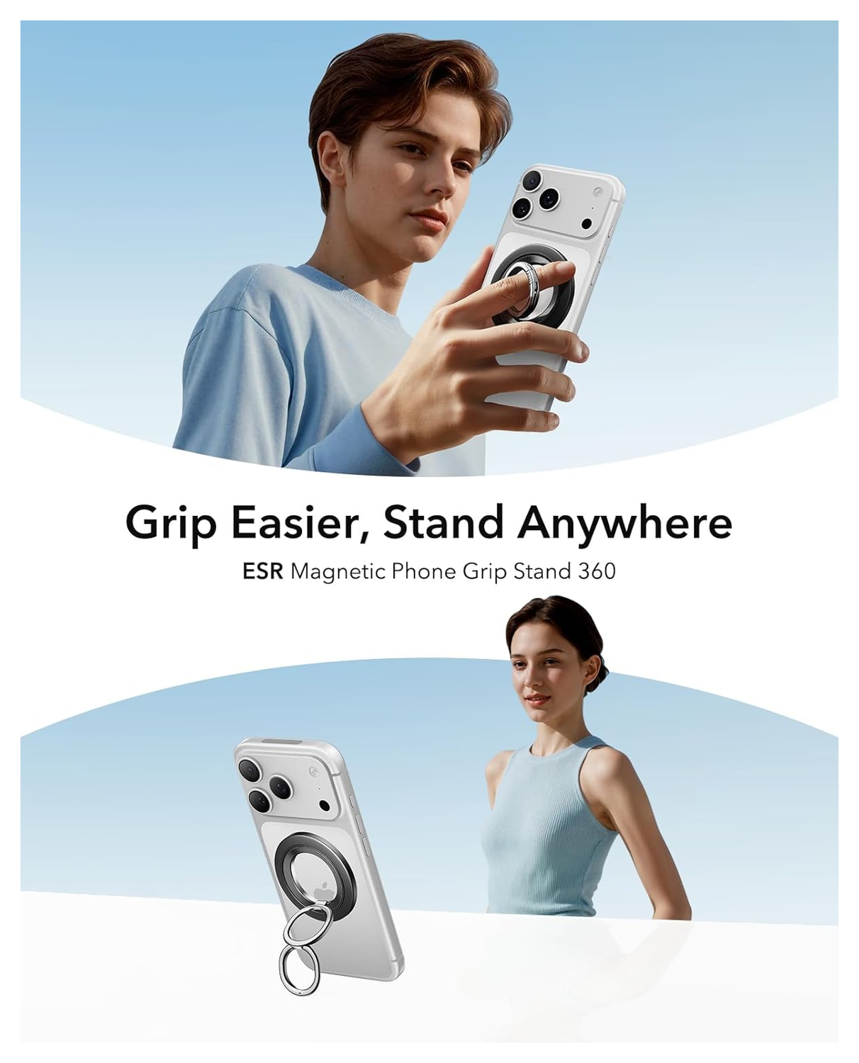 ESR HaloLock Phone Grip Stand 360 MagSafe Ring Houder Standaard Zwart afbeelding 3