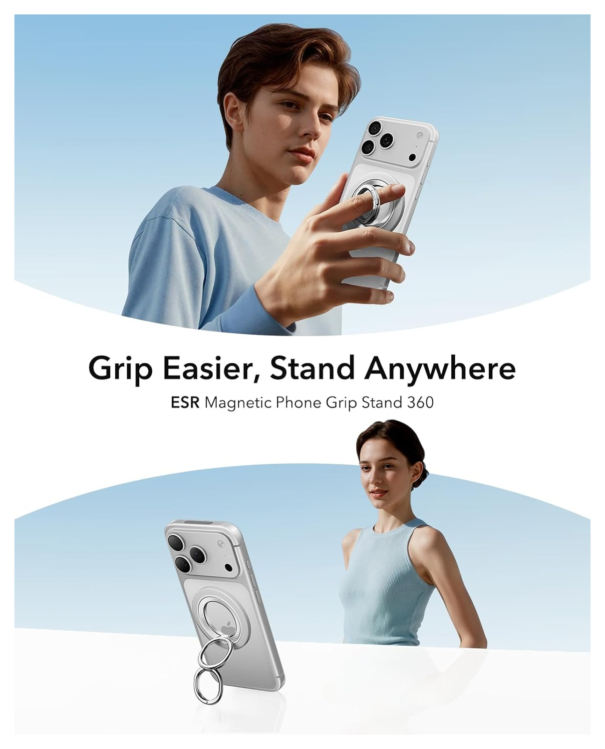 ESR HaloLock Phone Grip Stand 360 MagSafe Ring Houder Standaard Wit afbeelding 2