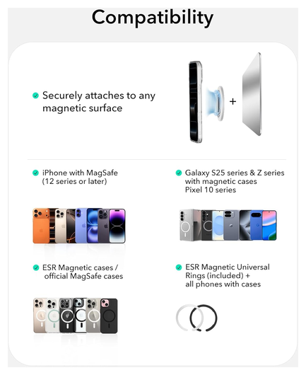 ESR HaloLock Phone Grip Stand 360 MagSafe Ring Houder Standaard Wit afbeelding 8
