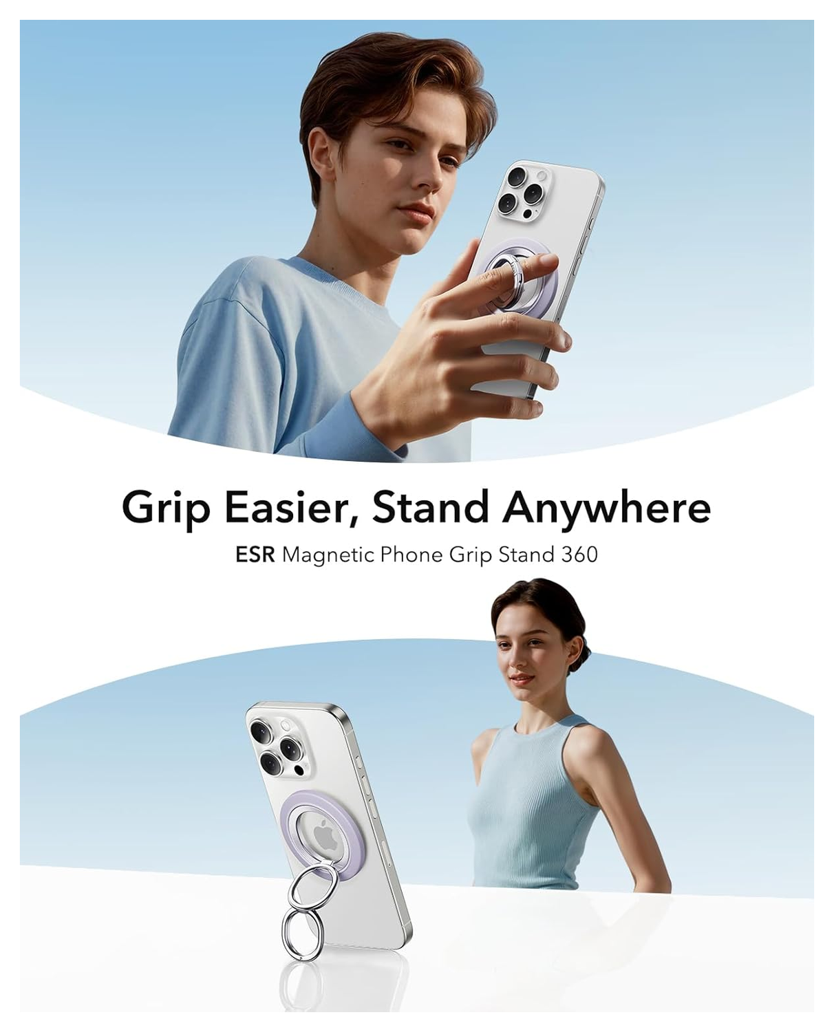 ESR HaloLock Phone Grip Stand 360 MagSafe Ring Houder Standaard Lavender afbeelding 2