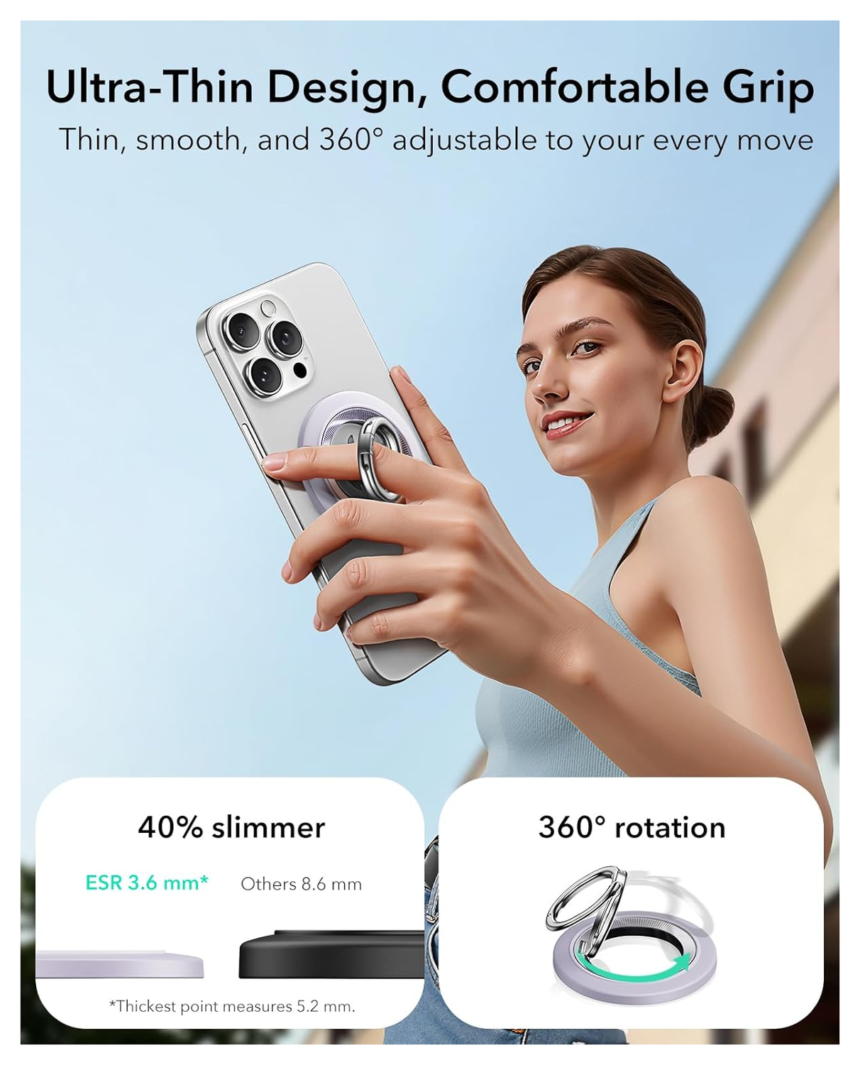 ESR HaloLock Phone Grip Stand 360 MagSafe Ring Houder Standaard Lavender afbeelding 3