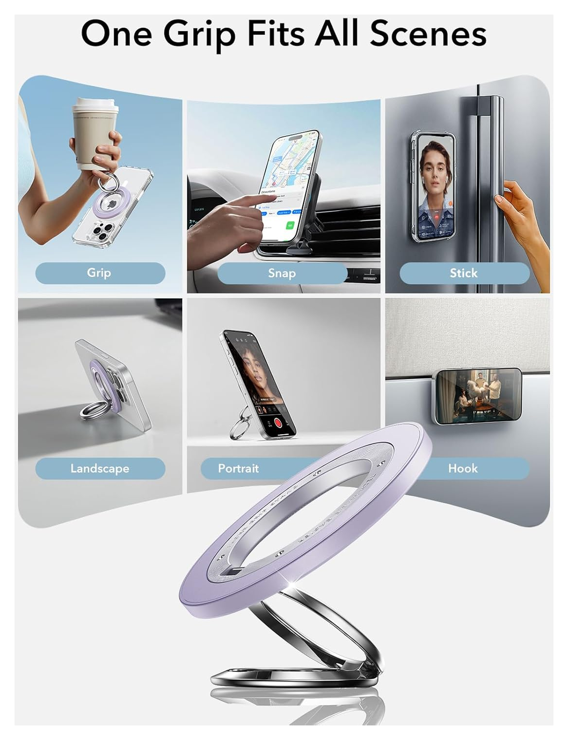 ESR HaloLock Phone Grip Stand 360 MagSafe Ring Houder Standaard Lavender afbeelding 4
