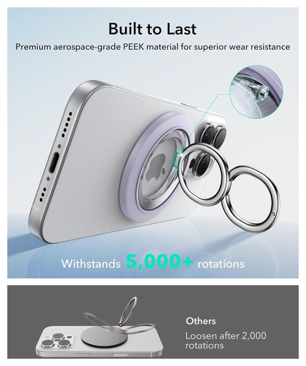 ESR HaloLock Phone Grip Stand 360 MagSafe Ring Houder Standaard Lavender afbeelding 8