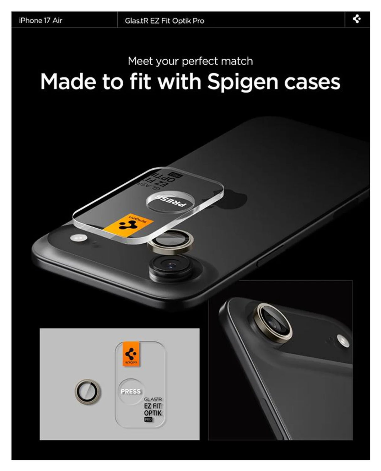 Spigen EZ Fit Optik Pro iPhone Air Camera Lens Protector Goud (2-Pack) afbeelding 3