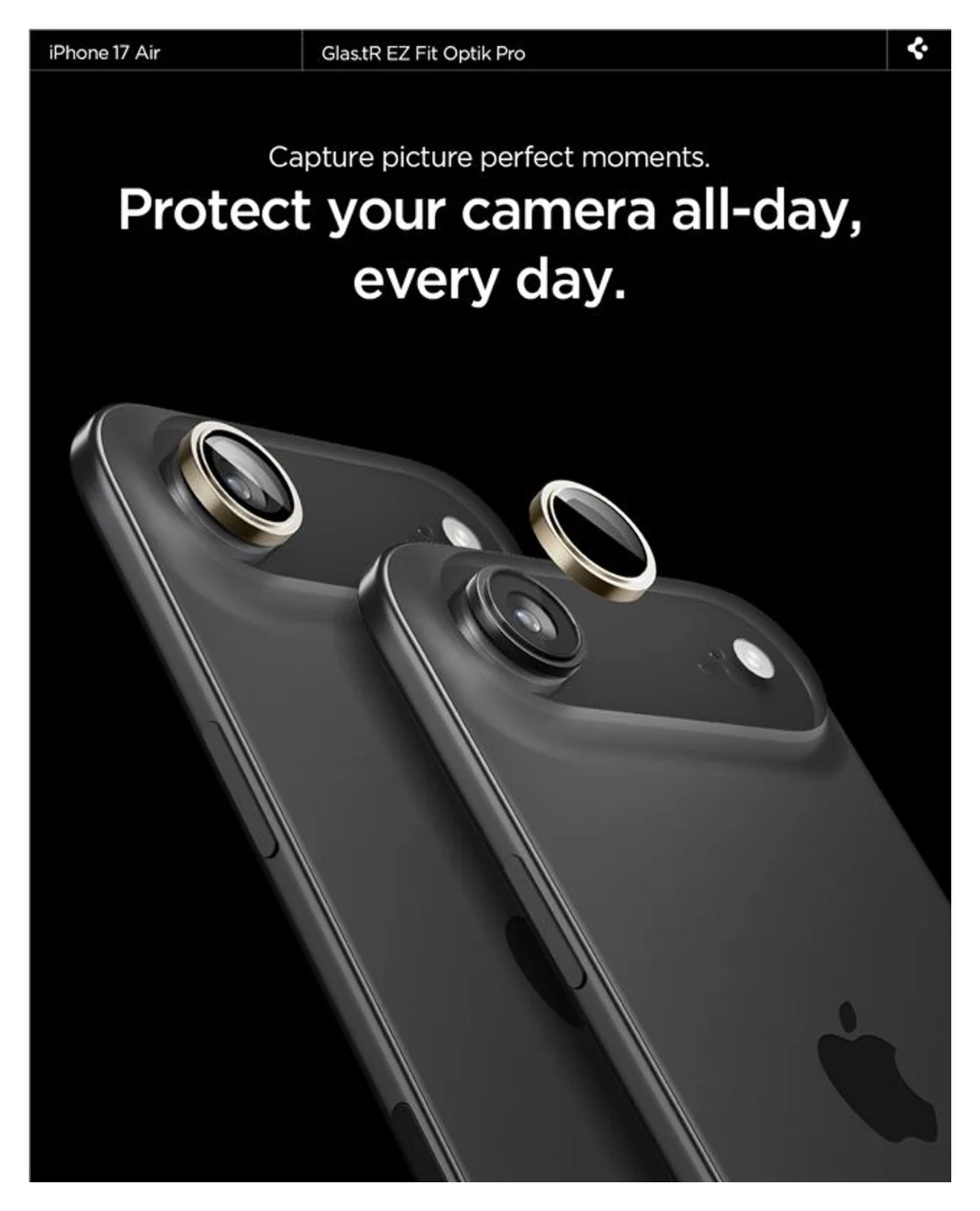 Spigen EZ Fit Optik Pro iPhone Air Camera Lens Protector Goud (2-Pack) afbeelding 4