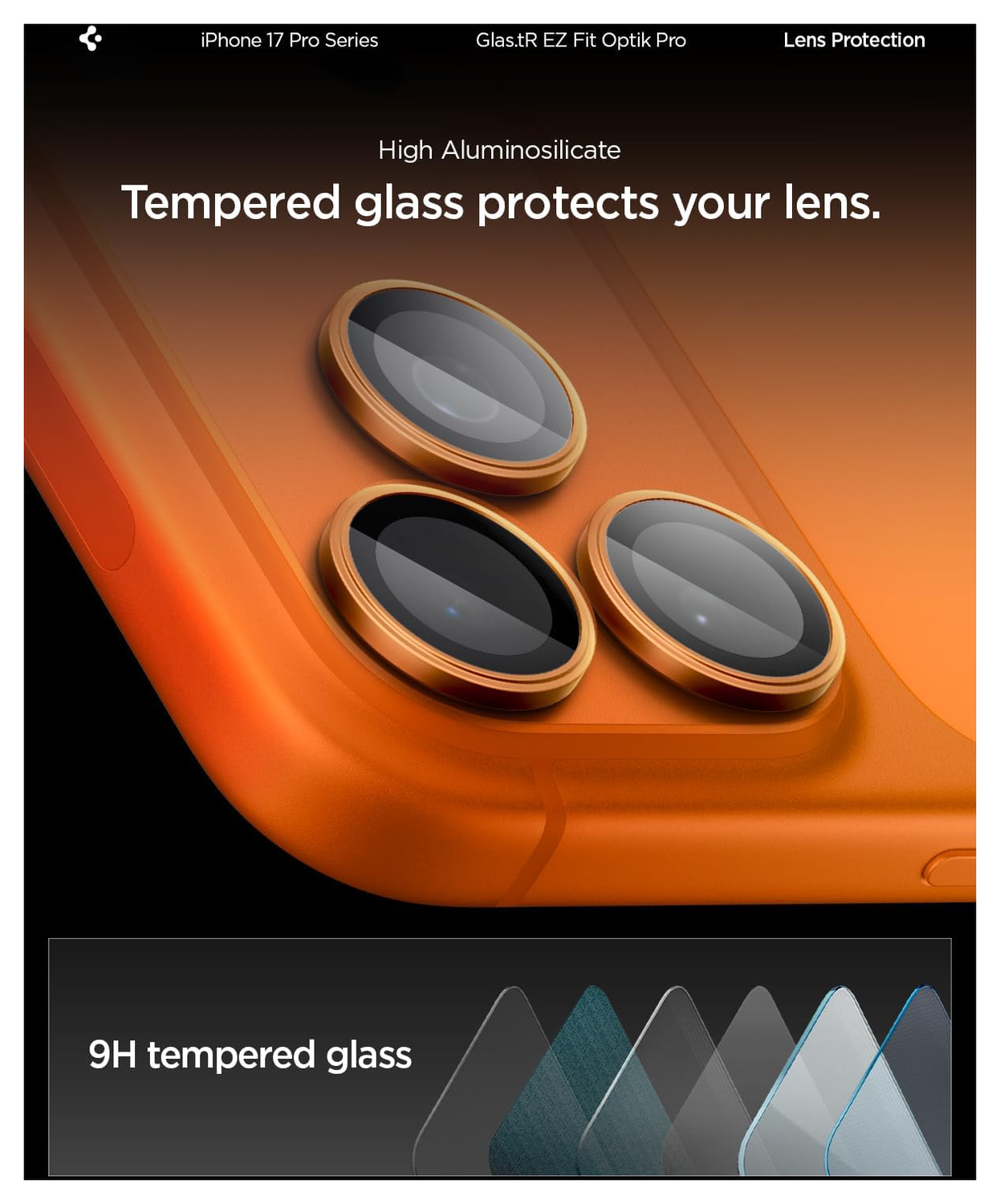 Spigen Optik Pro iPhone 17 Pro / 17 Pro Max Camera Protector Oranje (2-Pack) afbeelding 5