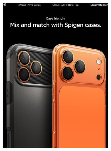 Spigen Optik Pro iPhone 17 Pro / 17 Pro Max Camera Protector Oranje (2-Pack) afbeelding 7