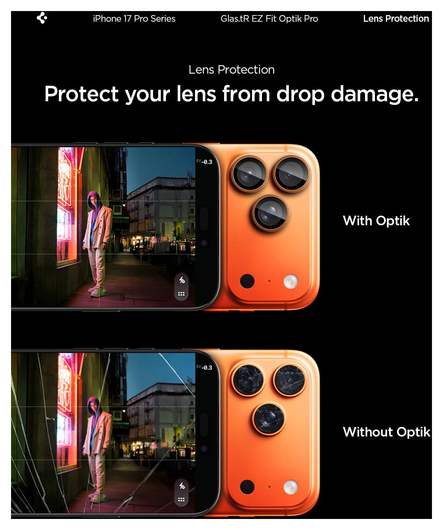 Spigen Optik Pro iPhone 17 Pro / 17 Pro Max Camera Protector Oranje (2-Pack) afbeelding 4