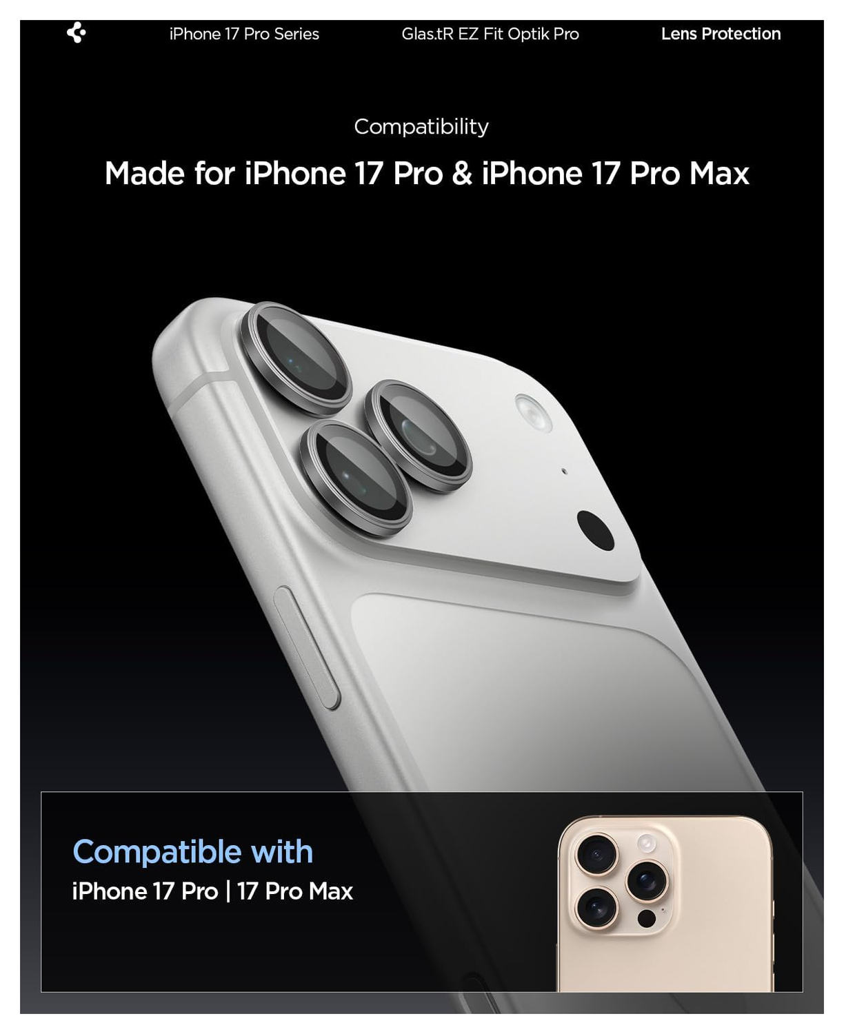 Spigen Optik Pro iPhone 17 Pro / 17 Pro Max Camera Protector Grijs (2-Pack) afbeelding 2