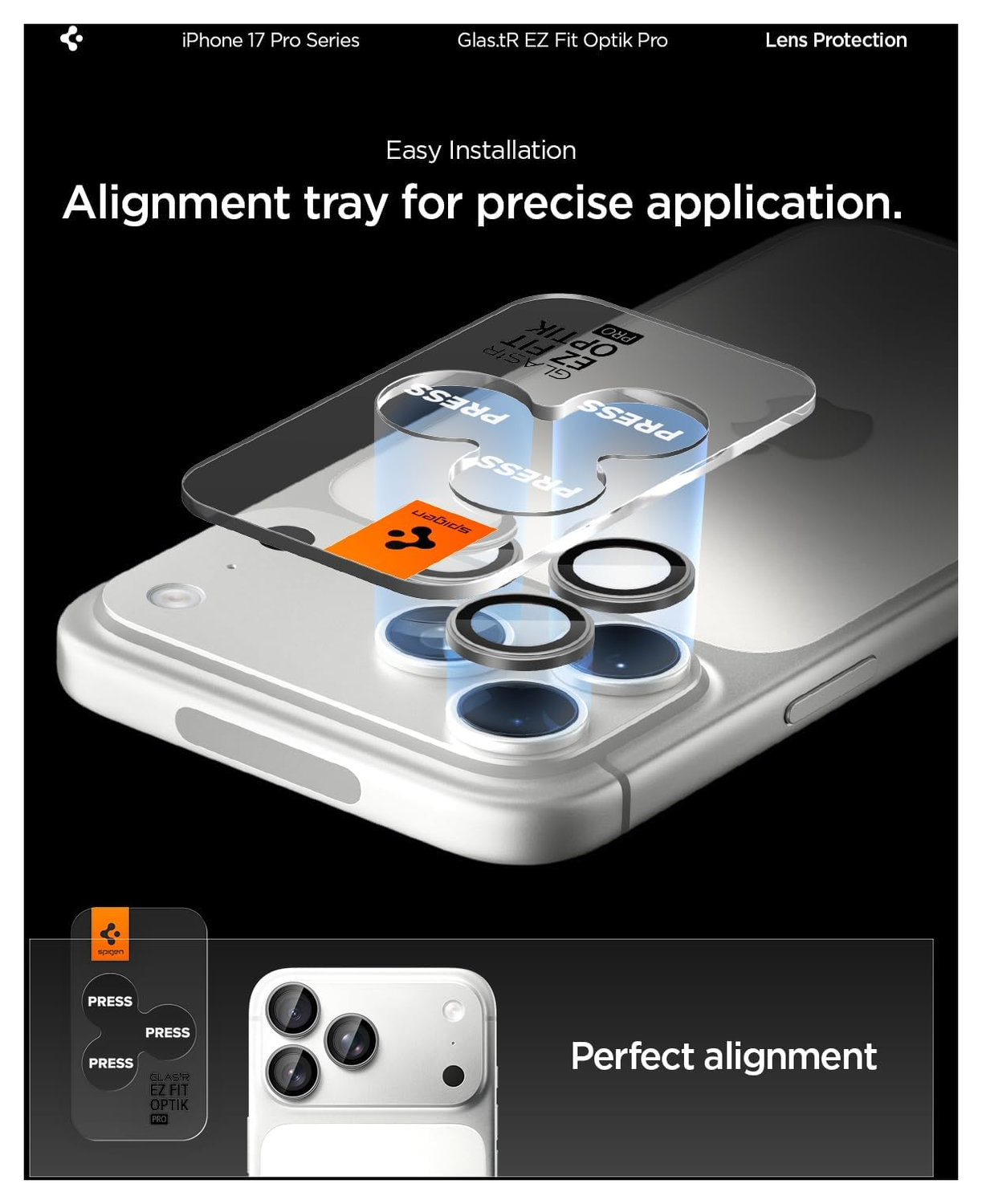 Spigen Optik Pro iPhone 17 Pro / 17 Pro Max Camera Protector Grijs (2-Pack) afbeelding 3