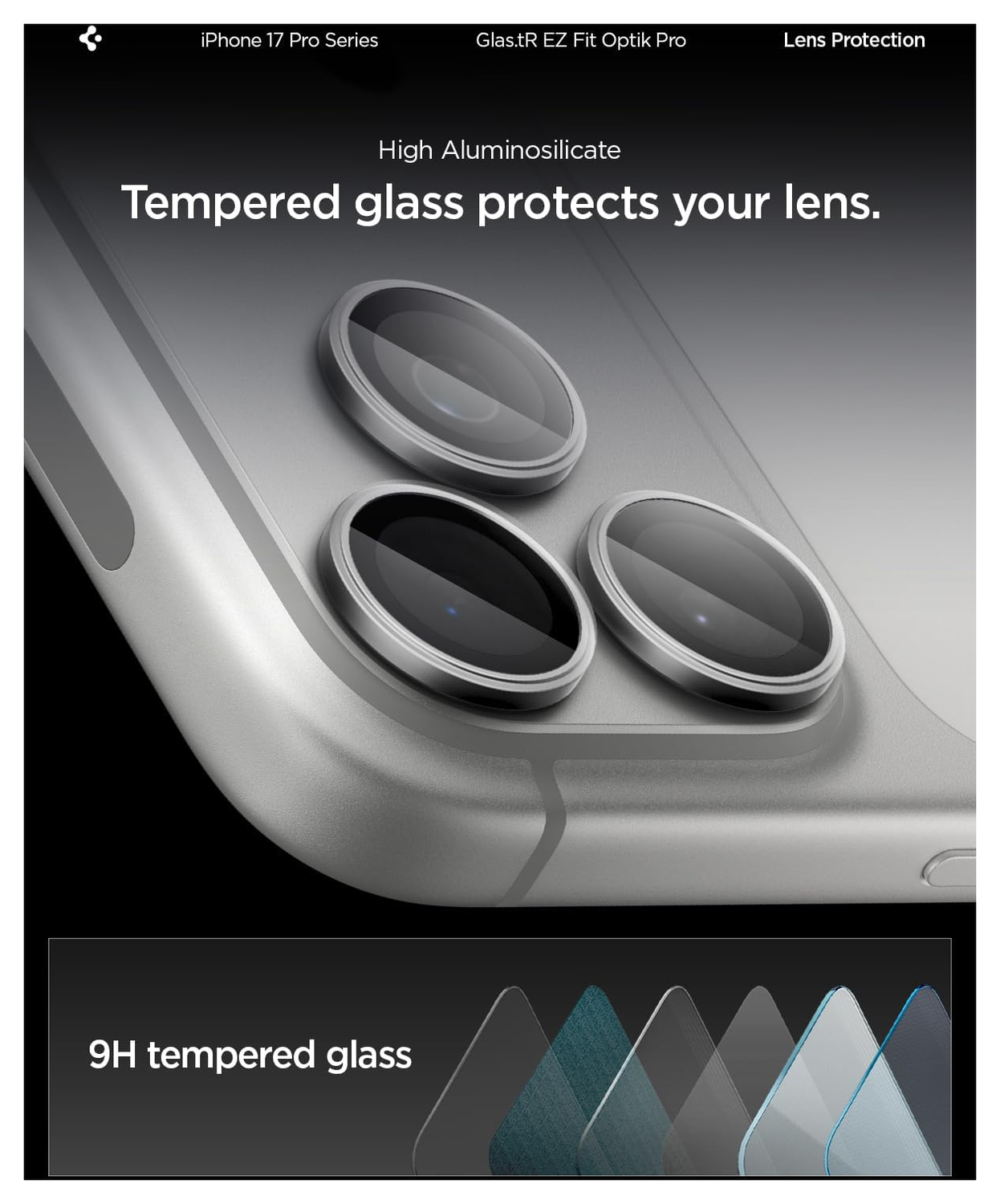 Spigen Optik Pro iPhone 17 Pro / 17 Pro Max Camera Protector Grijs (2-Pack) afbeelding 4