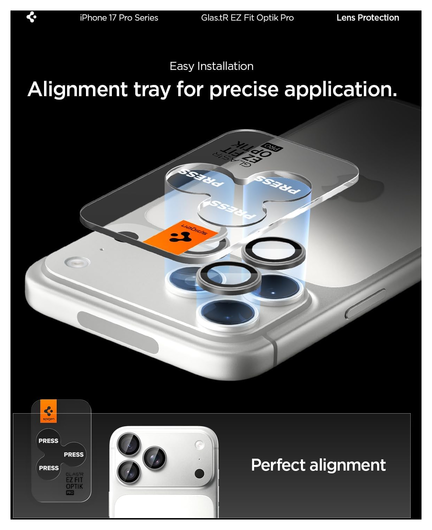 Spigen Optik Pro iPhone 17 Pro / 17 Pro Max Camera Protector Grijs (2-Pack) afbeelding 3