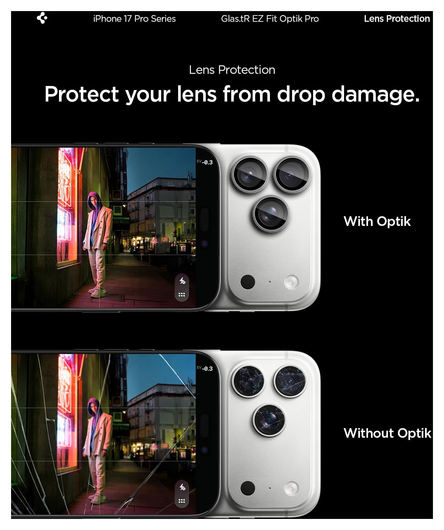 Spigen Optik Pro iPhone 17 Pro / 17 Pro Max Camera Protector Grijs (2-Pack) afbeelding 5