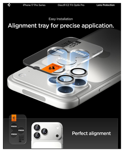 Spigen Optik Pro iPhone 17 Pro / 17 Pro Max Camera Protector Zilver (2-Pack) afbeelding 3