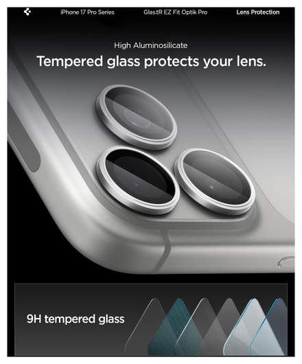 Spigen Optik Pro iPhone 17 Pro / 17 Pro Max Camera Protector Zilver (2-Pack) afbeelding 4