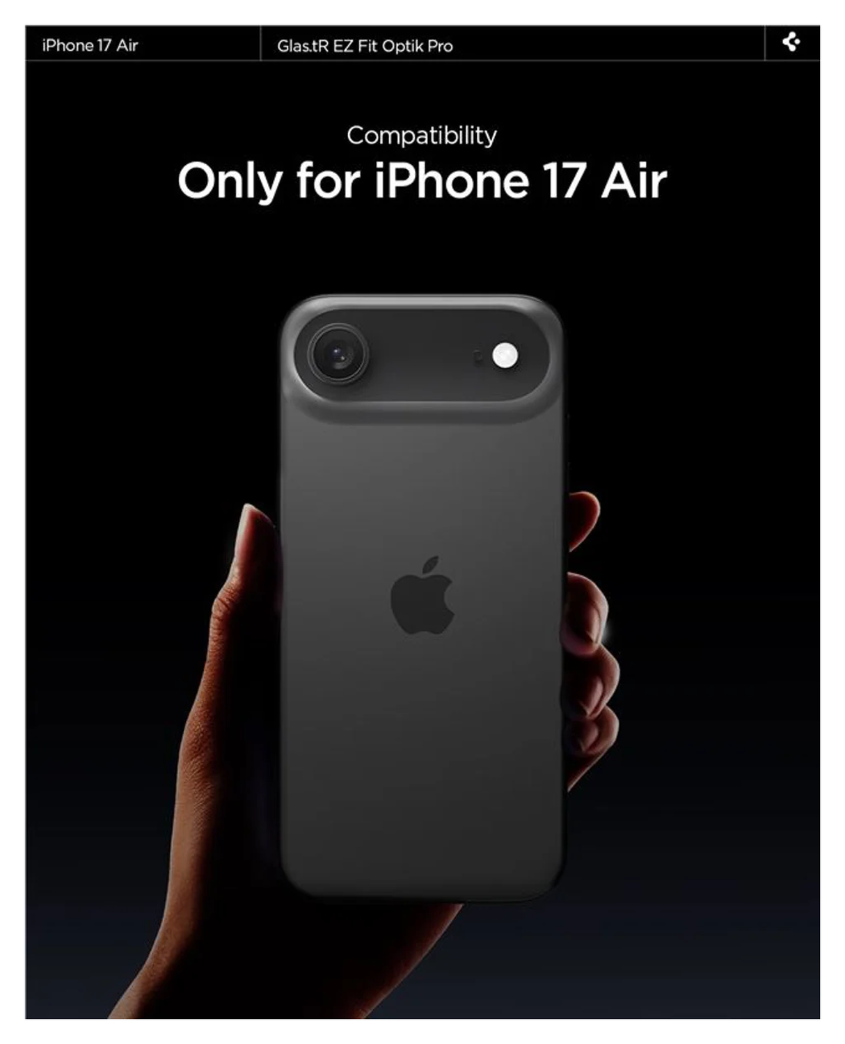 Spigen EZ Fit Optik Pro iPhone Air Camera Lens Protector Zwart (2-Pack) afbeelding 2