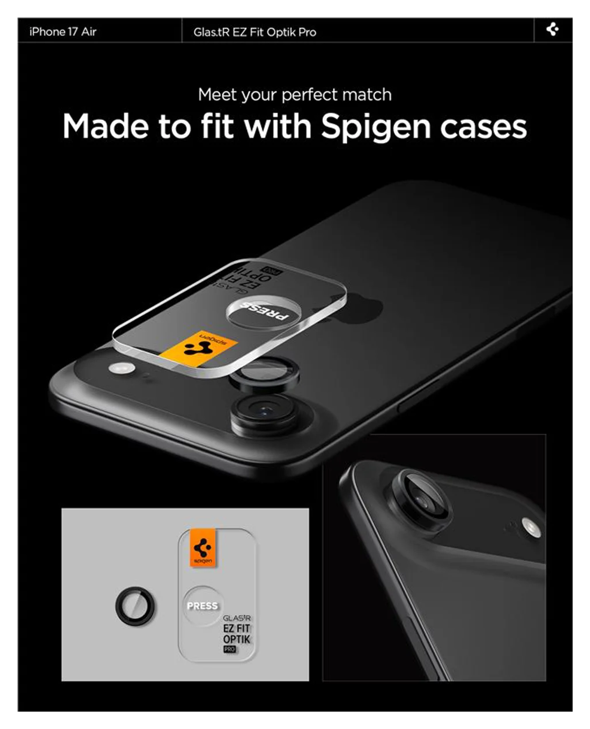 Spigen EZ Fit Optik Pro iPhone Air Camera Lens Protector Zwart (2-Pack) afbeelding 3