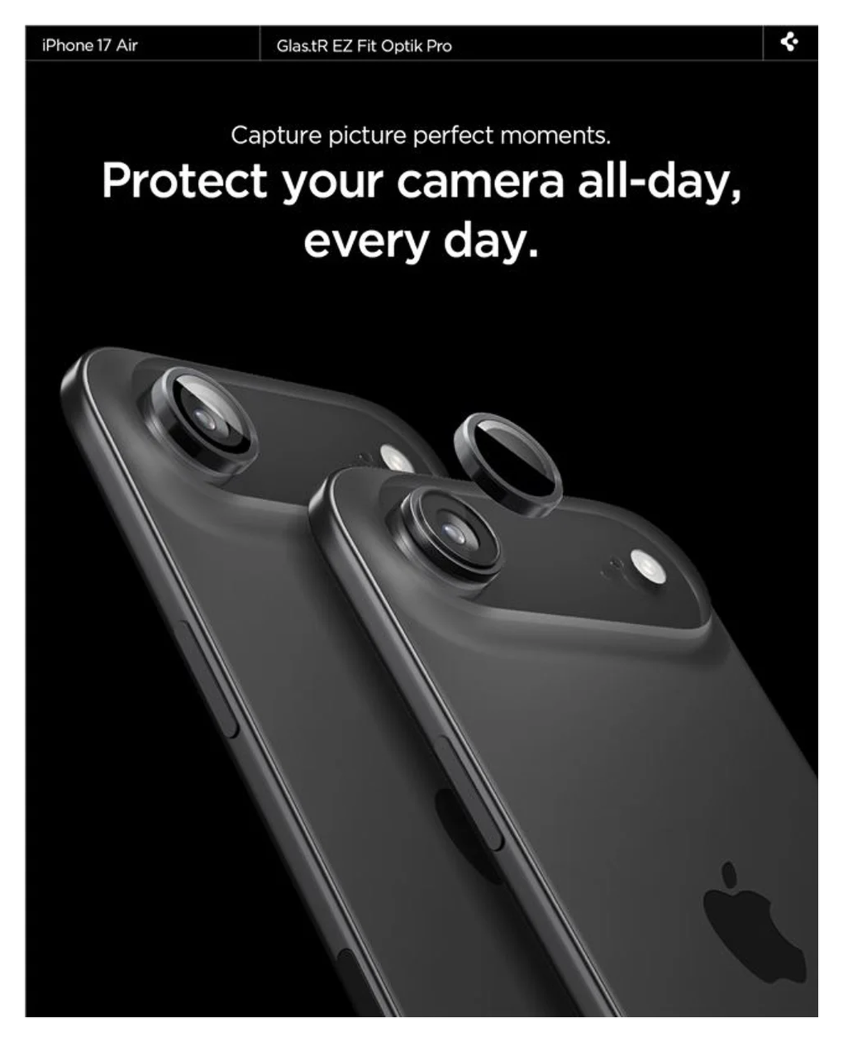 Spigen EZ Fit Optik Pro iPhone Air Camera Lens Protector Zwart (2-Pack) afbeelding 5