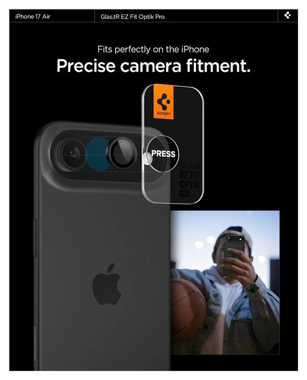 Spigen EZ Fit Optik Pro iPhone Air Camera Lens Protector Zwart (2-Pack) afbeelding 6