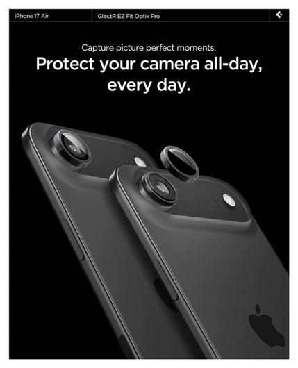 Spigen EZ Fit Optik Pro iPhone Air Camera Lens Protector Zwart (2-Pack) afbeelding 5