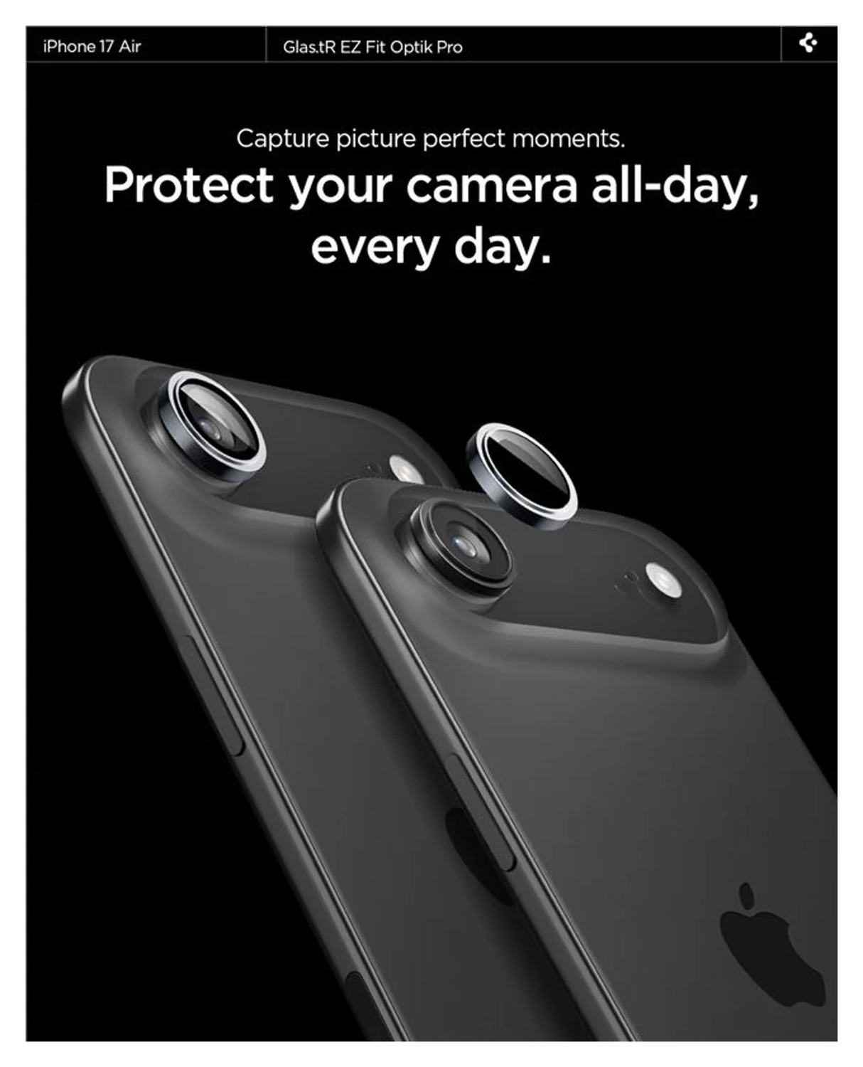 Spigen EZ Fit Optik Pro iPhone Air Camera Lens Protector Grijs (2-Pack) afbeelding 5