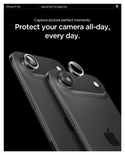Spigen EZ Fit Optik Pro iPhone Air Camera Lens Protector Grijs (2-Pack) afbeelding 5