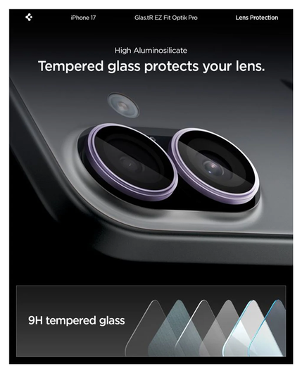 Spigen EZ Fit Optik Pro iPhone 17 Camera Lens Protector Paars (2-Pack) afbeelding 4