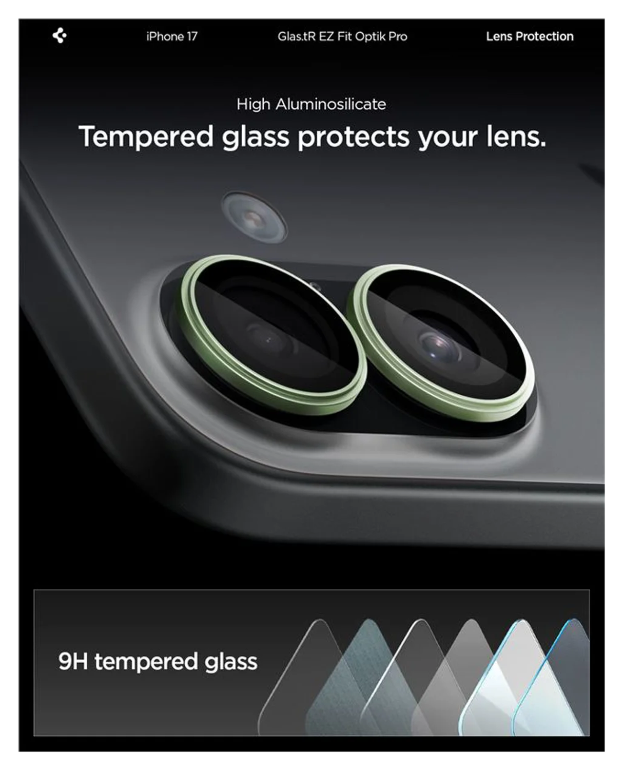 Spigen EZ Fit Optik Pro iPhone 17 Camera Lens Protector Groen (2-Pack) afbeelding 4