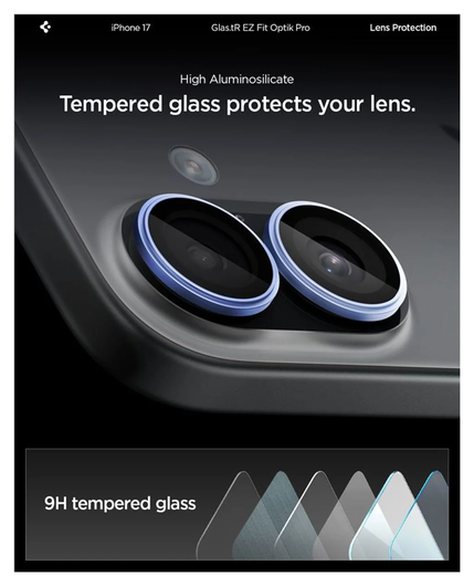 Spigen EZ Fit Optik Pro iPhone 17 Camera Lens Protector Blauw (2-Pack) afbeelding 4