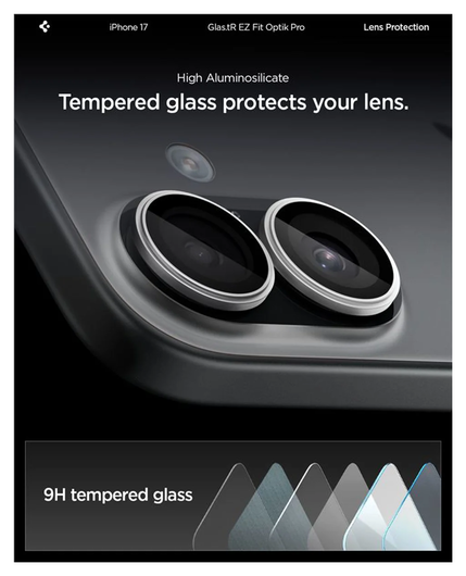 Spigen EZ Fit Optik Pro iPhone 17 Camera Lens Protector Zilver (2-Pack) afbeelding 4