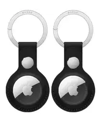 Rosso Deluxe Apple AirTag Sleutelhanger Echt Leer Hoesje 2-Pack Zwart afbeelding