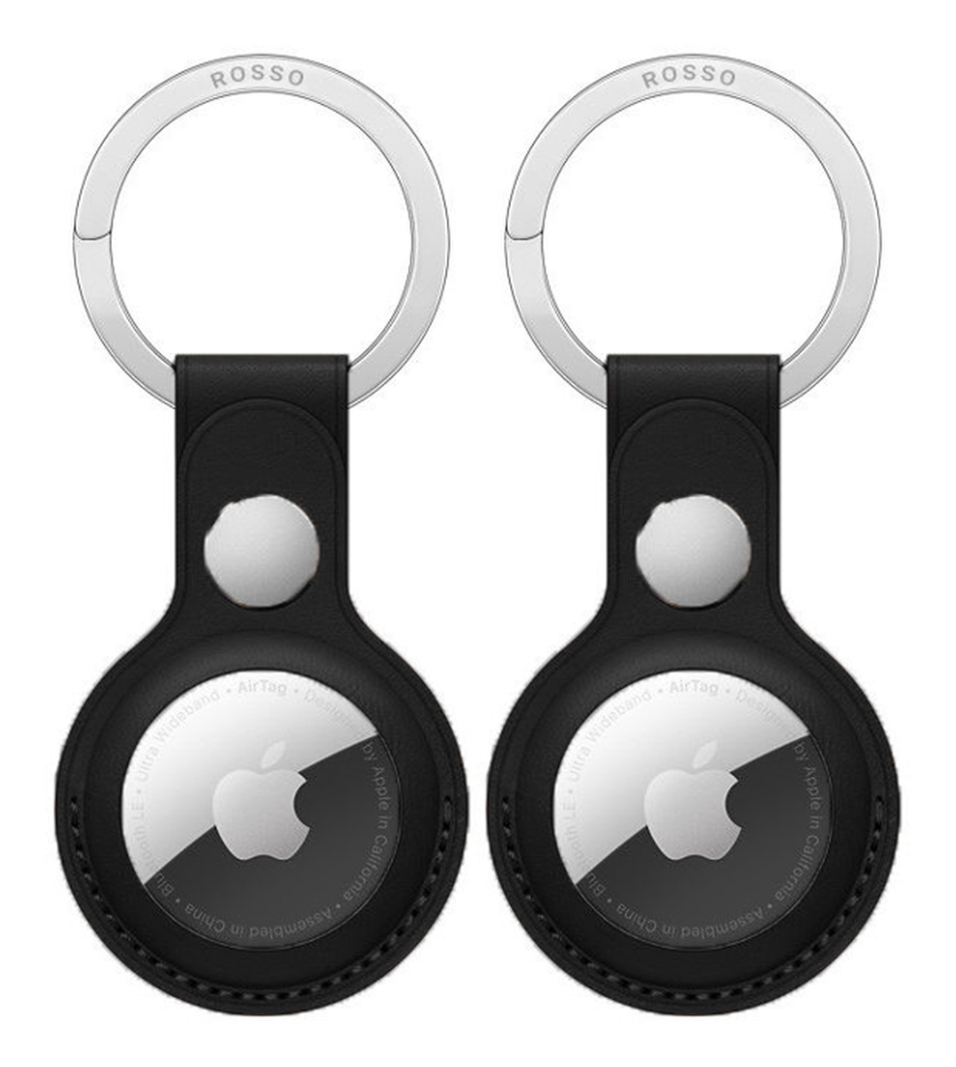 Rosso Deluxe Apple AirTag Sleutelhanger Echt Leer Hoesje 2-Pack Zwart afbeelding 1