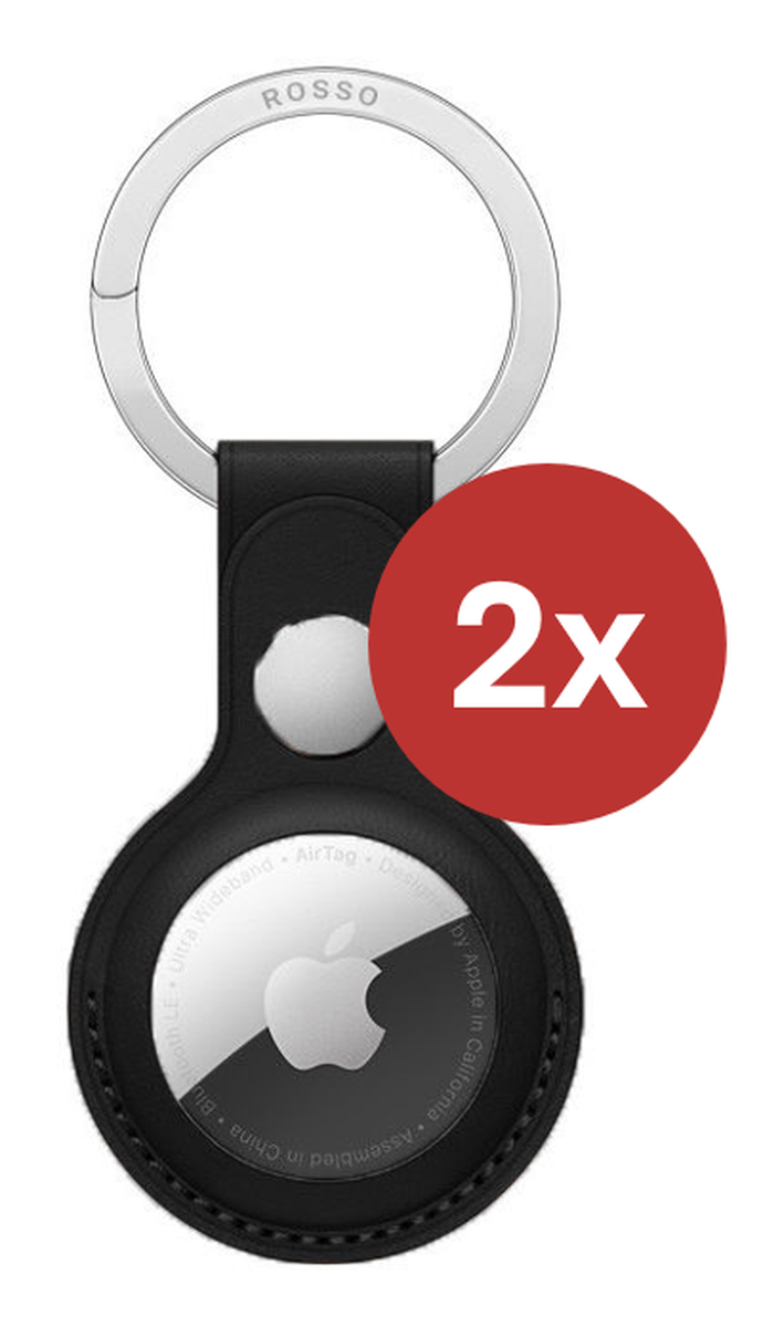 Rosso Deluxe Apple AirTag Sleutelhanger Echt Leer Hoesje 2-Pack Zwart afbeelding 2