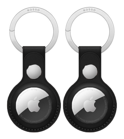 Rosso Deluxe Apple AirTag Sleutelhanger Echt Leer Hoesje 2-Pack Zwart afbeelding 1