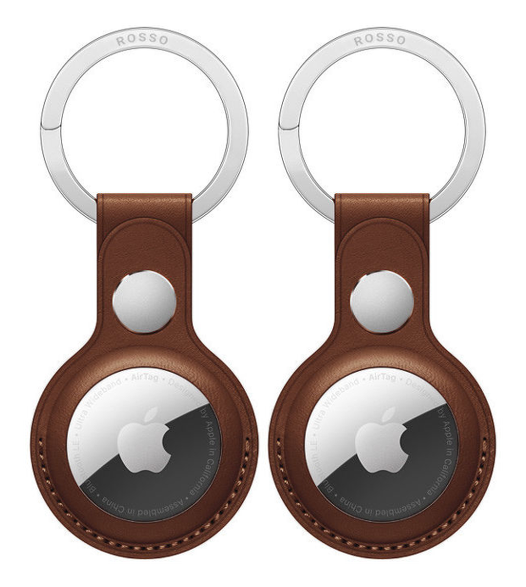 Rosso Deluxe Apple AirTag Sleutelhanger Echt Leer Hoesje 2-Pack Bruin afbeelding 1