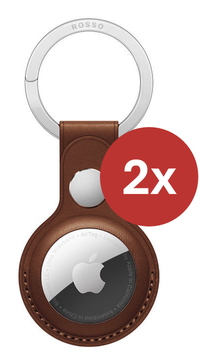 Rosso Deluxe Apple AirTag Sleutelhanger Echt Leer Hoesje 2-Pack Bruin afbeelding 2
