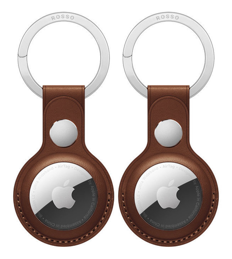 Rosso Deluxe Apple AirTag Sleutelhanger Echt Leer Hoesje 2-Pack Bruin afbeelding 1