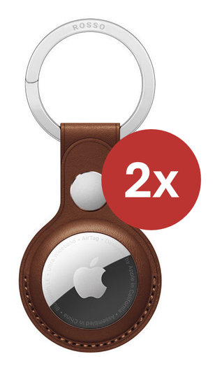 Rosso Deluxe Apple AirTag Sleutelhanger Echt Leer Hoesje 2-Pack Bruin afbeelding 2