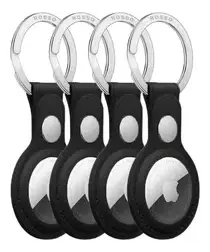 Rosso Deluxe Apple AirTag Sleutelhanger Echt Leer Hoesje 4-Pack Zwart afbeelding