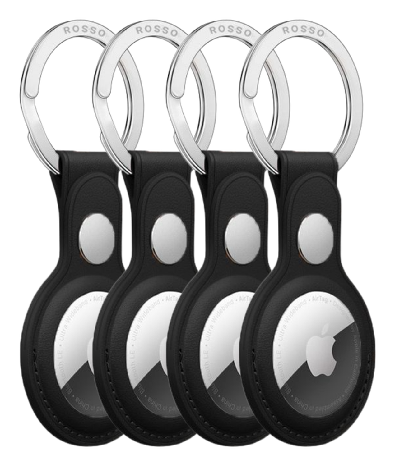 Rosso Deluxe Apple AirTag Sleutelhanger Echt Leer Hoesje 4-Pack Zwart afbeelding 1